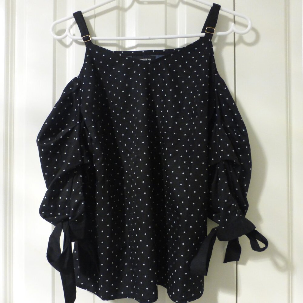 LE CHATEAU black white polka dots cold shoulder top with adjustable stra…
